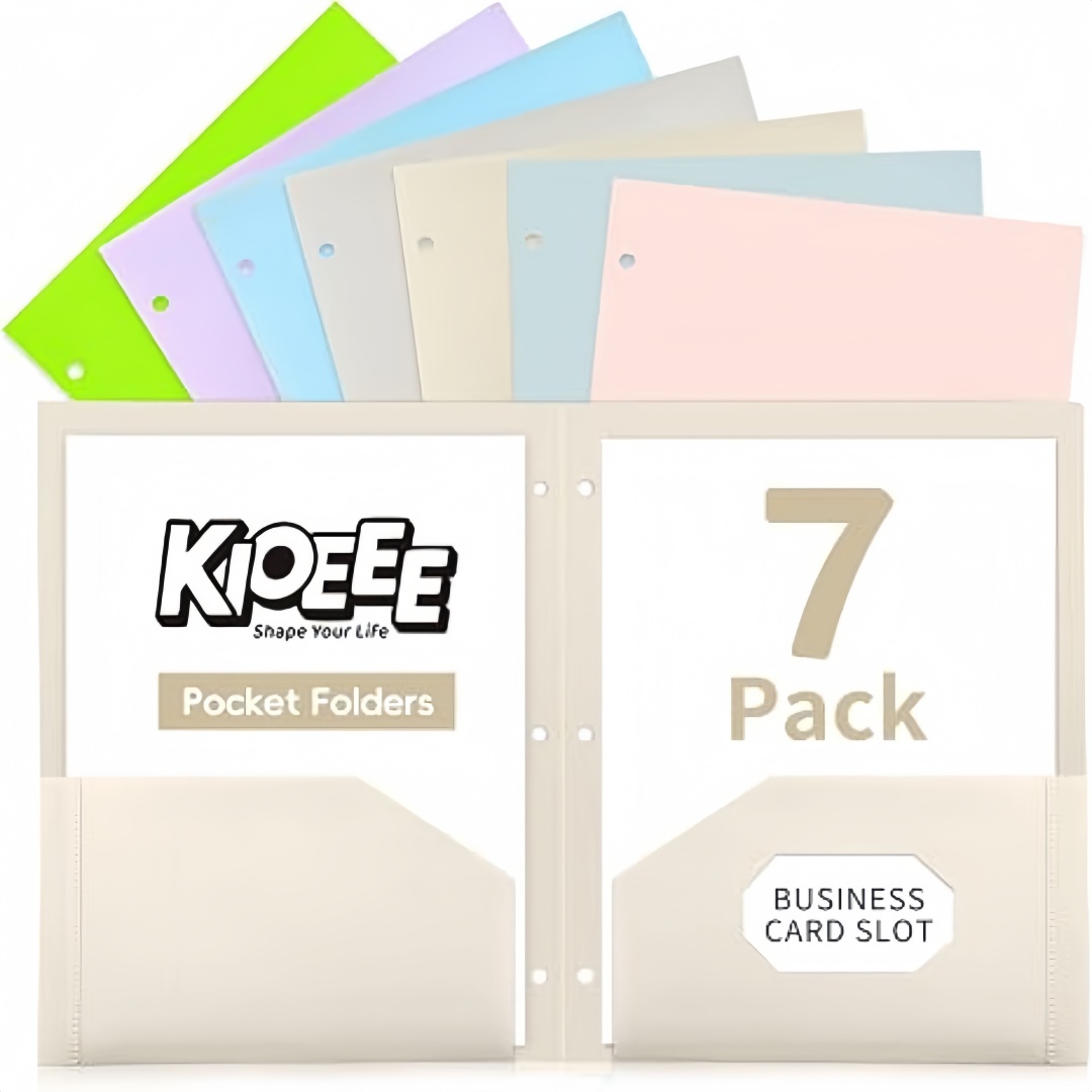 Paper Punch 3 Hole - 7 Pack Plastic Folders with Pockets,Fits