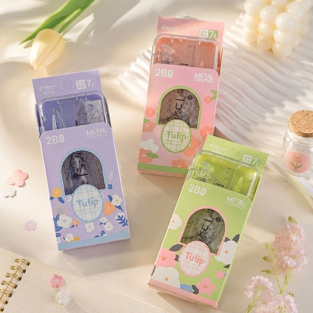 2/7pcs Portable Tulip Student  - đánh giá và giá Compass Geometry Set